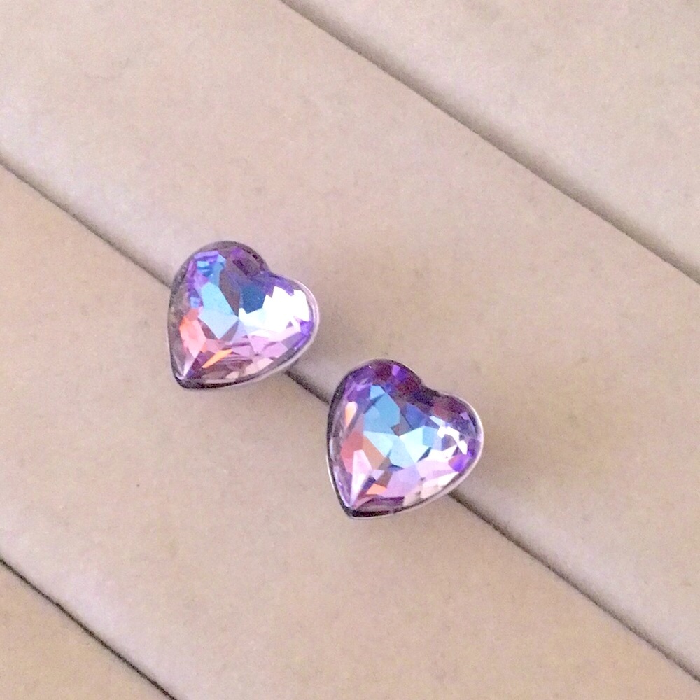 Vitrail Purple-Blue Crystal Heart Earrings - Picture 6 of 8